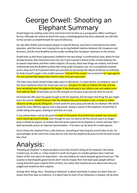 george orwell shooting elephant|A Summary and Analysis of George Orwell’s ‘Shooting an Elephant’.